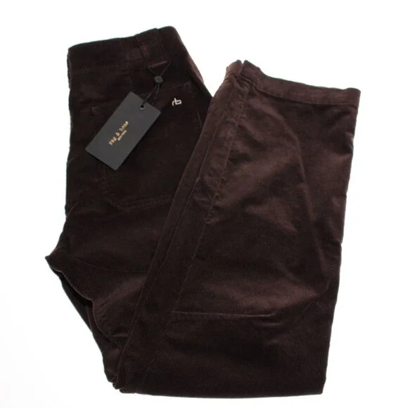 Rag & Bone NWT Leyton Casual Corduroy Pants Size 2 US Solid Brown Cotton Blend